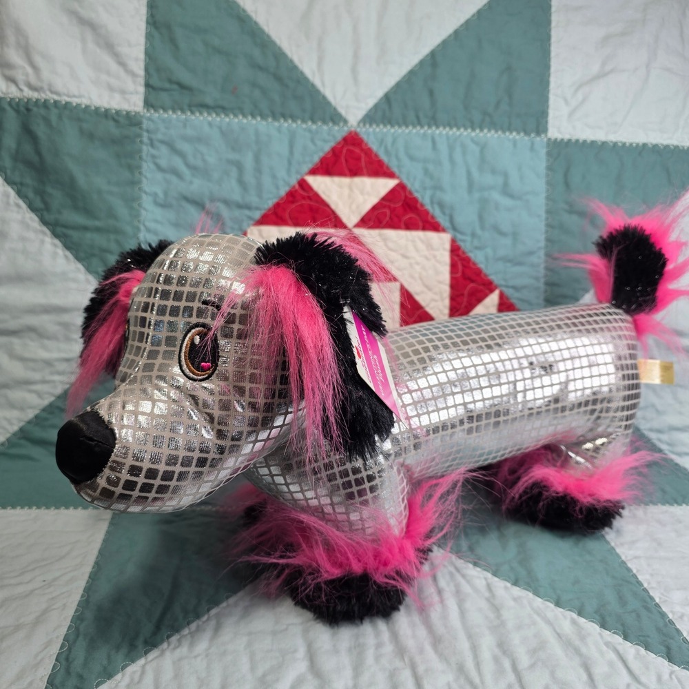 Way to Celebrate Valentine's Day Disco Dog Plush Silver Pink Black 2410584